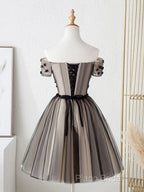 Off The Shoulder Short Black Floral Formal Prom Dresses, Short Black Floral Graduation Homecoming Dresses