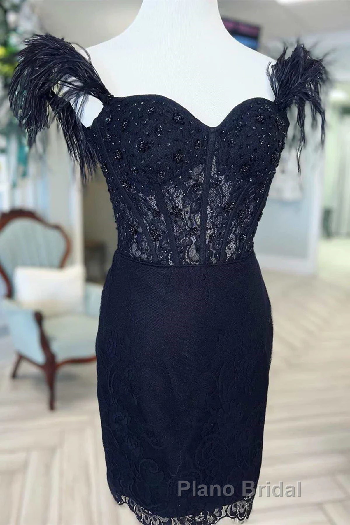 Off the Shoulder Short Black Lace Formal Prom Dresses, Short Black Lace Formal Homecoming Dresses Secondary image