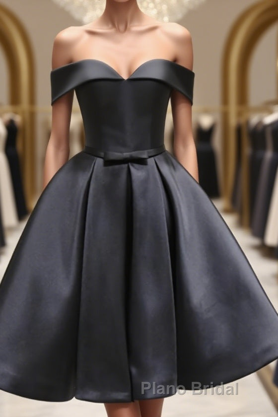 Off the Shoulder Short Black Formal Prom Dresses, Little Black Formal Graduation Homecoming Dresses Main image