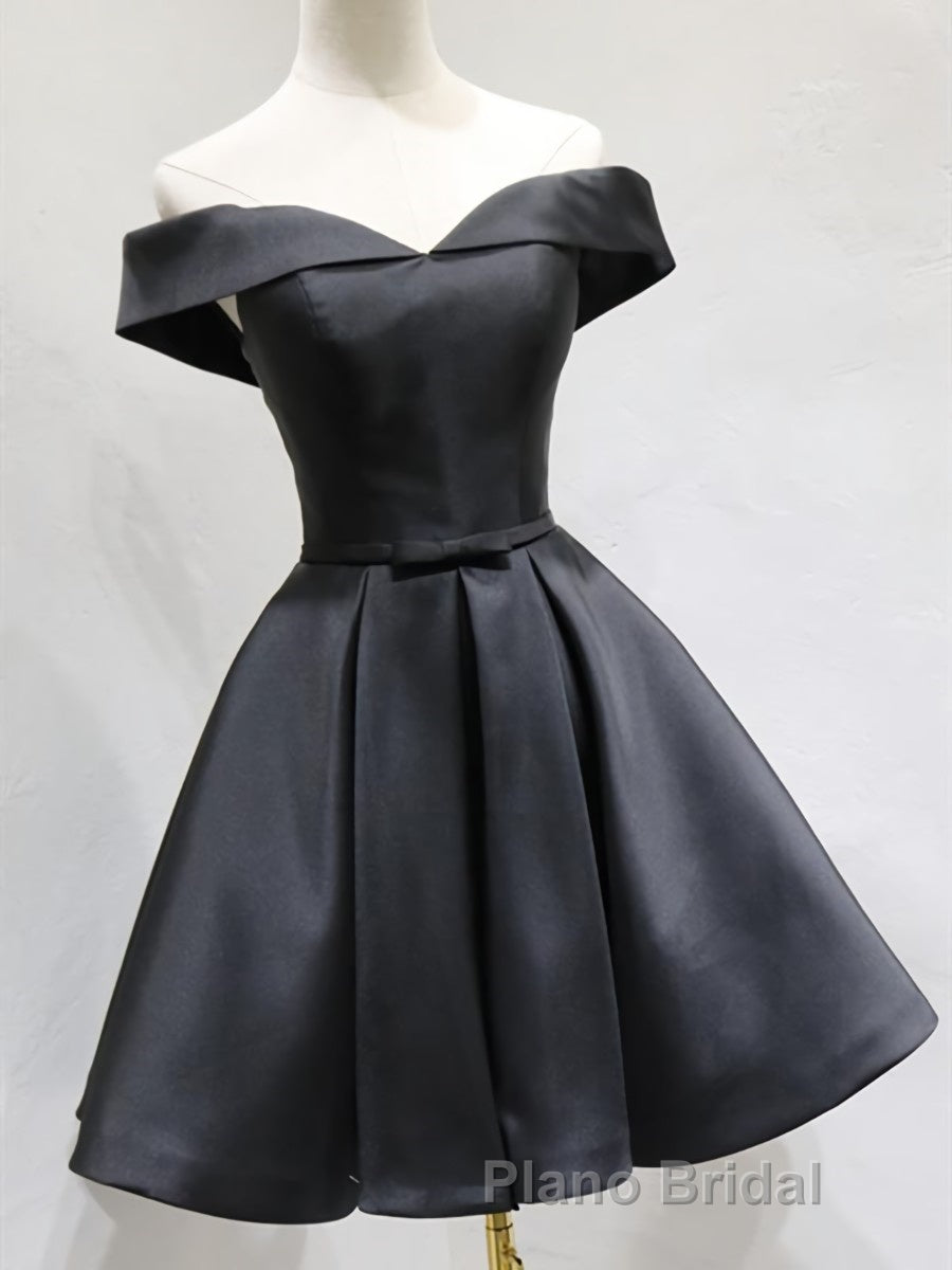 Off the Shoulder Short Black Formal Prom Dresses, Little Black Formal Graduation Homecoming Dresses