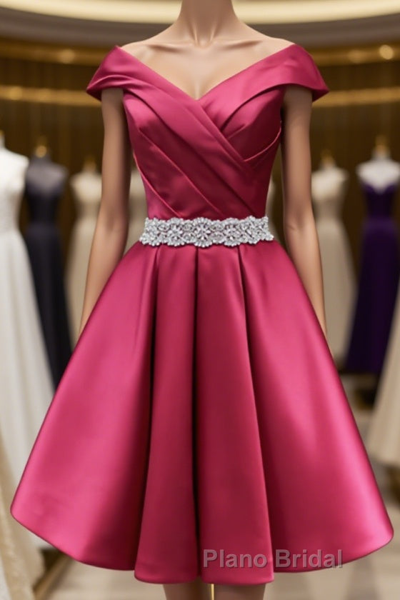 Off the Shoulder Short Burgundy Formal Prom Dresses, Short Wine Red Formal Graduation Homecoming Dresses