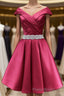 Off the Shoulder Short Burgundy Formal Prom Dresses, Short Wine Red Formal Graduation Homecoming Dresses
