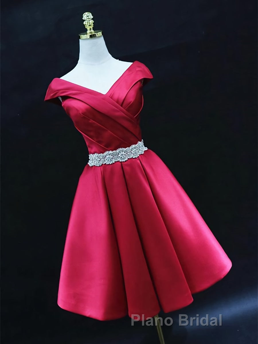 Off the Shoulder Short Burgundy Formal Prom Dresses, Short Wine Red Formal Graduation Homecoming Dresses