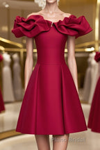 Off the Shoulder Short Burgundy Formal Prom Dresses, Short Wine Red Graduation Homecoming Dresses