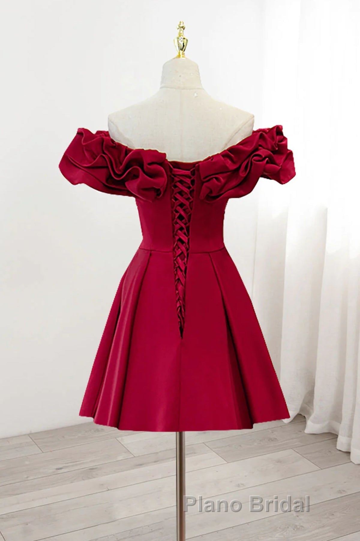 Off the Shoulder Short Burgundy Formal Prom Dresses, Short Wine Red Graduation Homecoming Dresses Secondary image