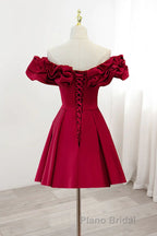 Off the Shoulder Short Burgundy Formal Prom Dresses, Short Wine Red Graduation Homecoming Dresses