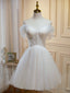 Off the Shoulder Short Champagne Tulle Prom Dresses, Short Formal Homecoming Dress