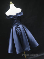 Off the Shoulder Short Navy Blue Formal Prom Dresses, Short Navy Blue Formal Homecoming Graduation Dresses