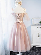 Off the Shoulder Short Pink Formal Prom Dress with Corset Back, Short Pink Formal Graduation Bridesmaid Dresses