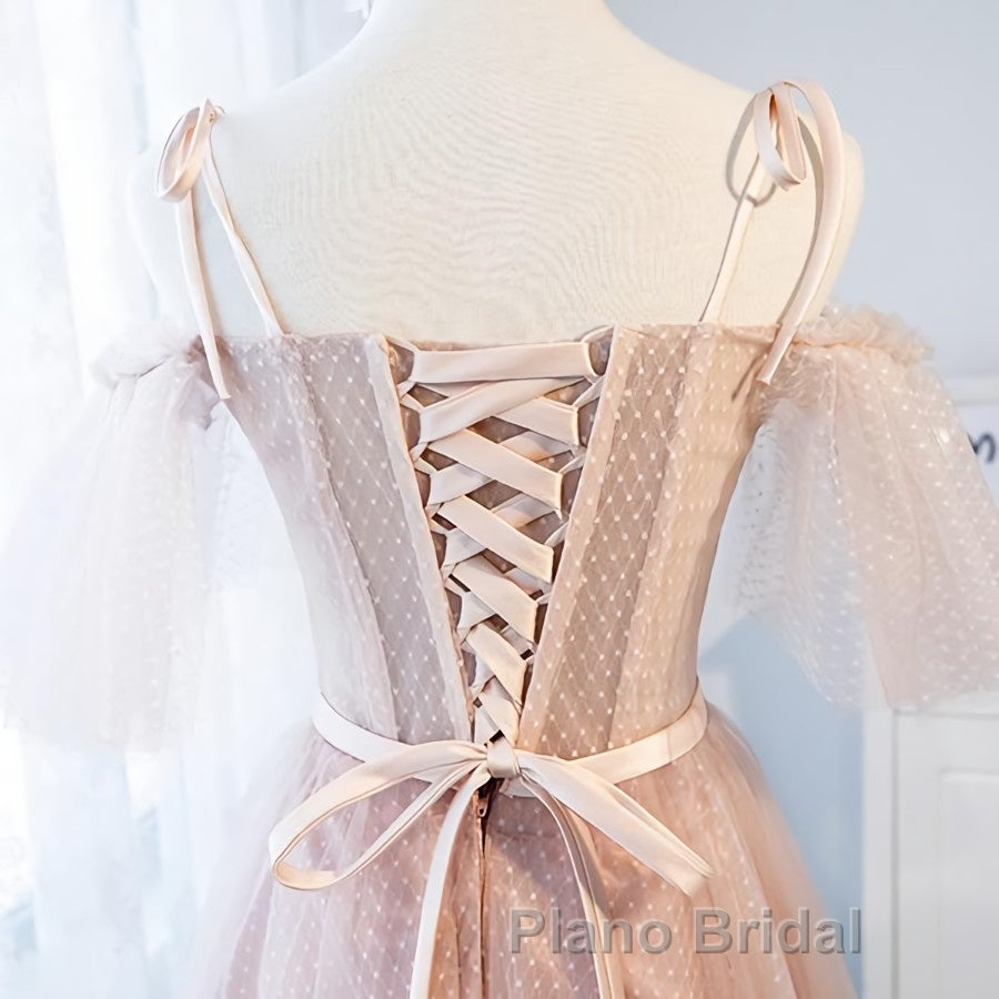 Off the Shoulder Short Pink Formal Prom Dress with Corset Back, Short Pink Formal Graduation Bridesmaid Dresses