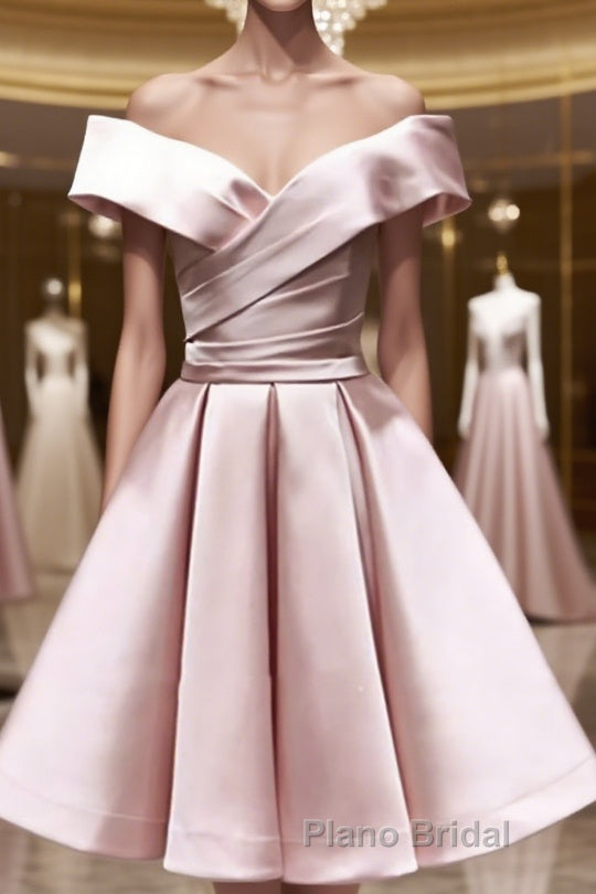 Off the Shoulder Short Pink Formal Prom Dresses, Short Pink Formal Evening Graduation Dresses