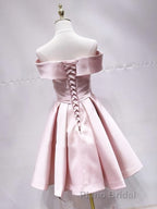 Off the Shoulder Short Pink Formal Prom Dresses, Short Pink Formal Evening Graduation Dresses