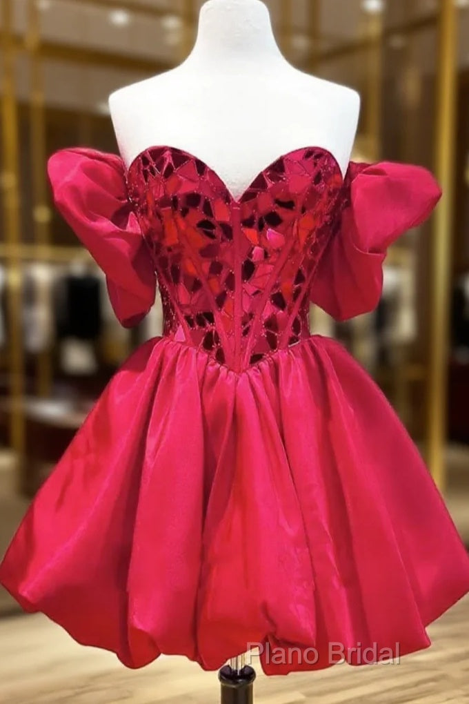 Off The Shoulder Short Red Formal Prom Dresses, Short Red Formal Graduation Dresses Main image