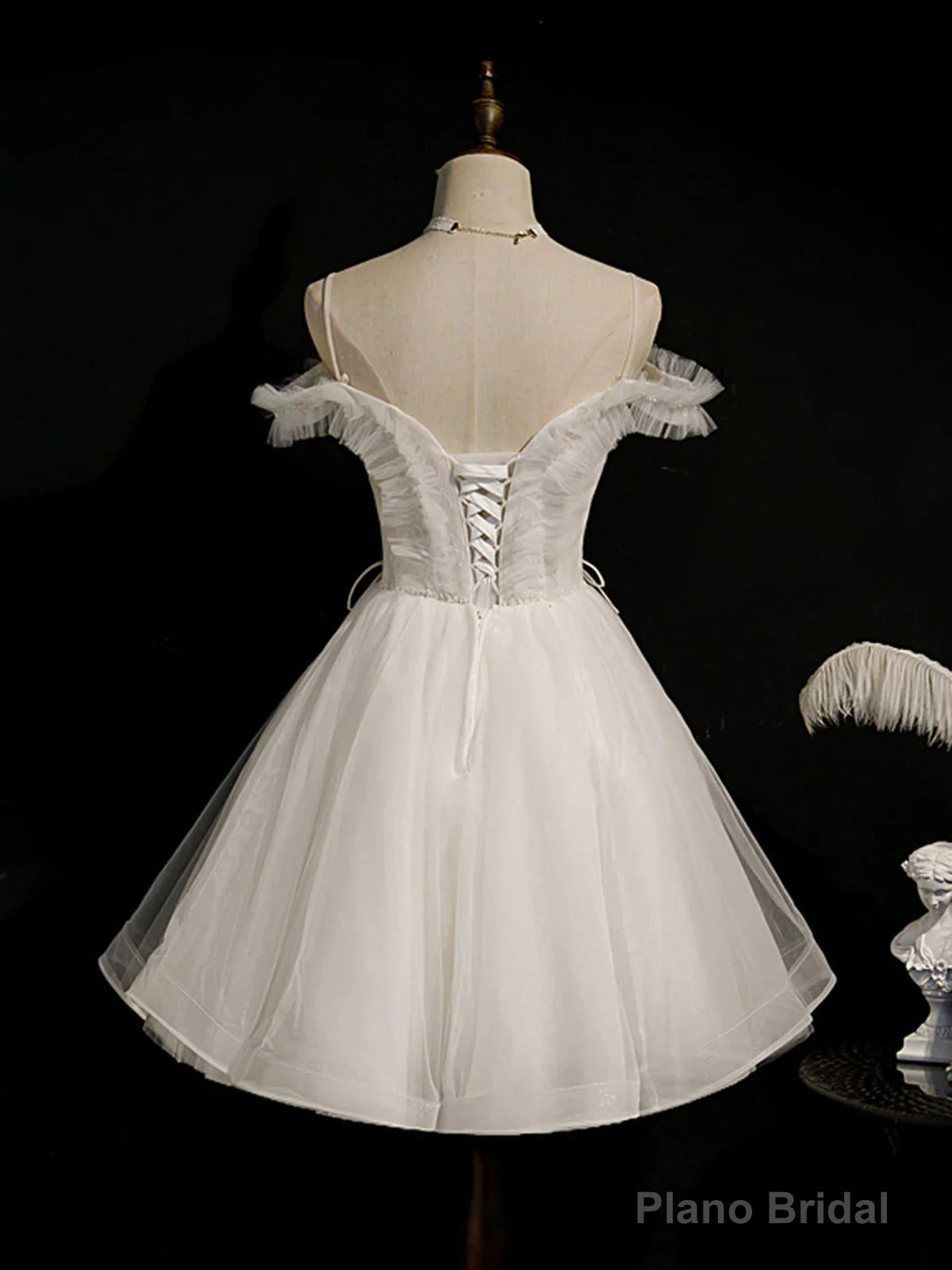 Off the Shoulder Short White Lace Prom Dresses, Short White Lace Formal Homecoming Dresses Main image