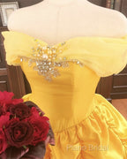 Off The Shoulder Taffeta Ball Gown Quinceanera Dresses Yellow