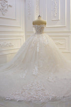 Off the shoulder Tulle Lace Appliques Sequined Wedding Dress