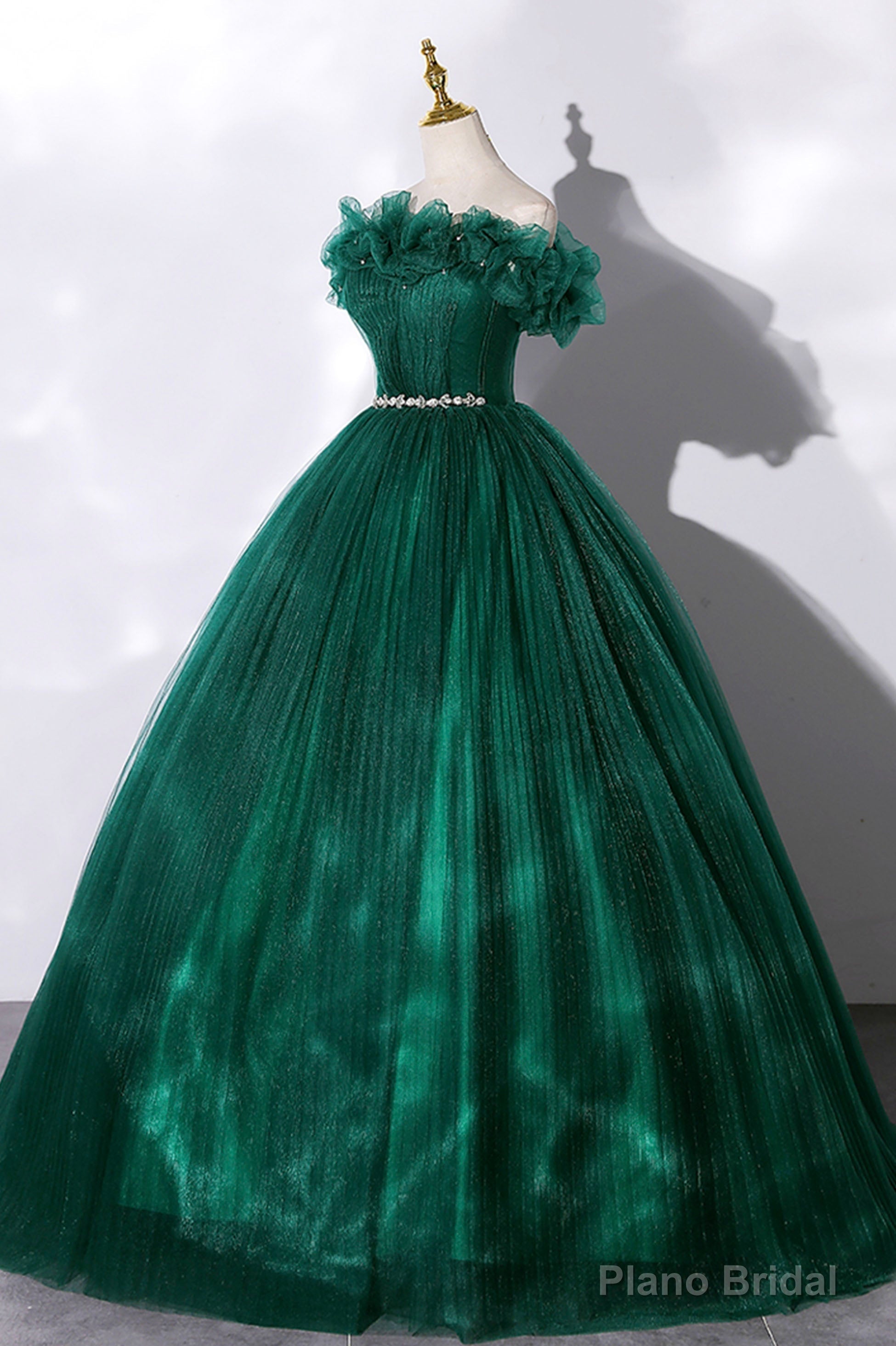 Off the Shoulder Tulle Long Prom Dress, Green A-Line Evening Graduation Dress Secondary image
