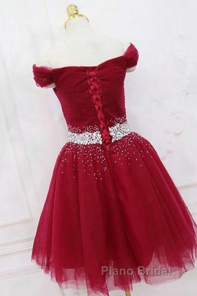 Off The Shoulder Tulle Red Short Formal Prom Dresses Lace Up Secondary image