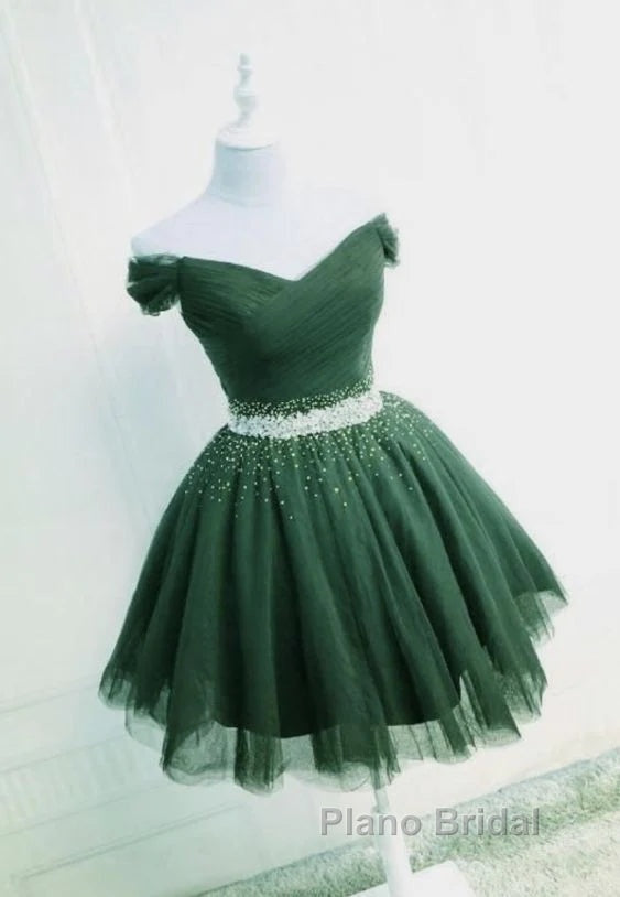 Off The Shoulder Tulle Red Short Formal Prom Dresses Lace Up