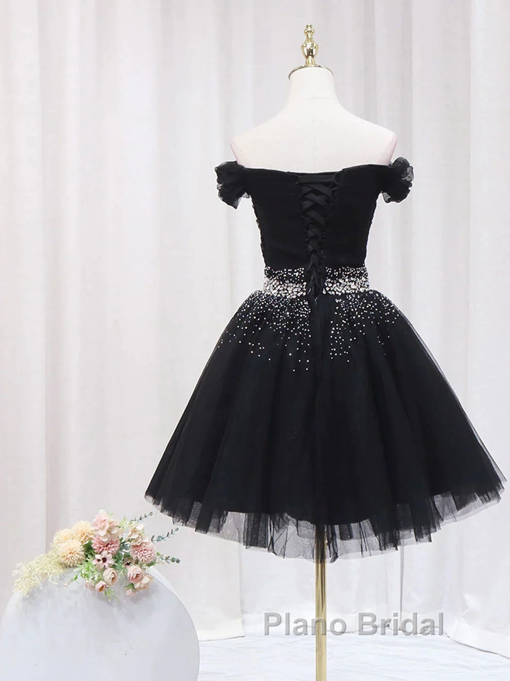 Off The Shoulder Tulle Red Short Formal Prom Dresses Lace Up