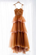 Off The Shoulder Tulle Tiered Long Formal Prom Dresses, A Line Formal Gown