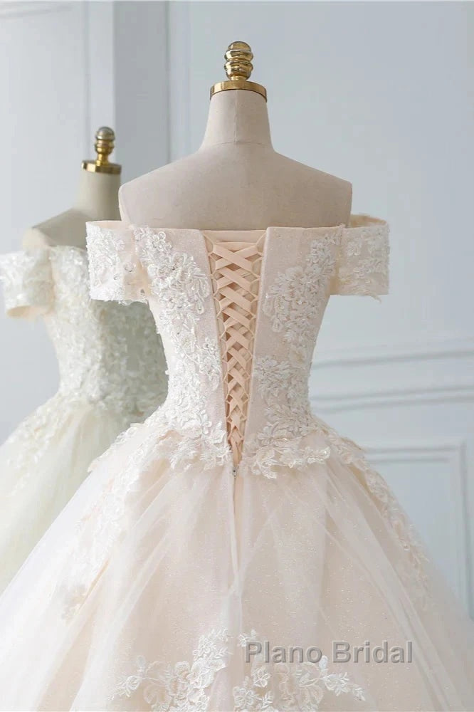 Off-The-Shoulder Wedding Gown With Lace Appliques