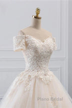 Off-The-Shoulder Wedding Gown With Lace Appliques