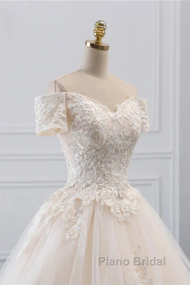 Off-The-Shoulder Wedding Gown With Lace Appliques