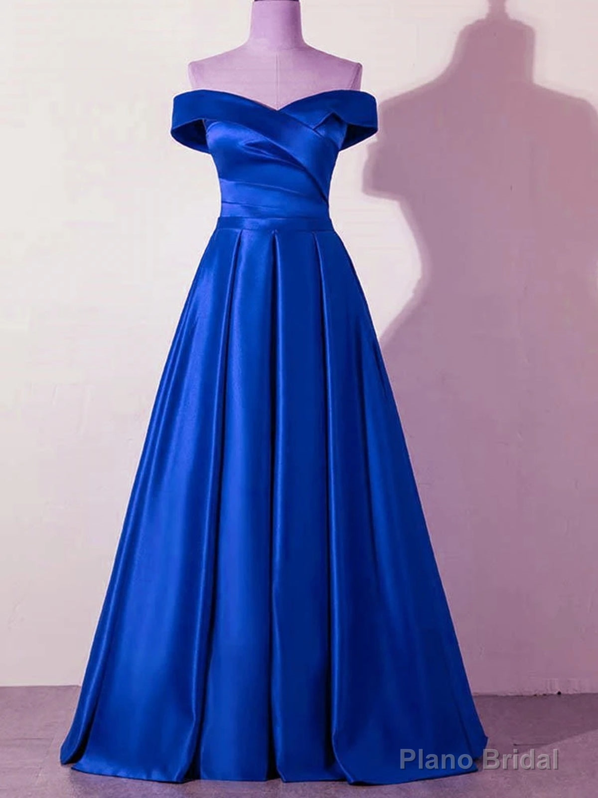 Off the Shoulder Yellow/Blue Satin Long Prom Dresses, Yellow/Blue Satin Formal Bridesmaid Dresses Main image