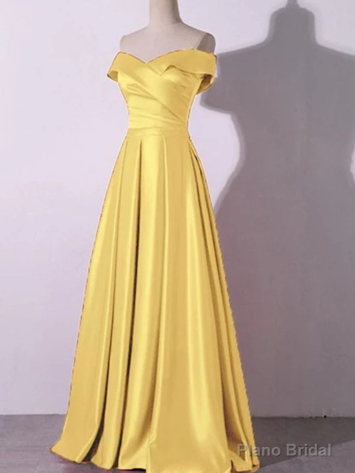 Off the Shoulder Yellow/Blue Satin Long Prom Dresses, Yellow/Blue Satin Formal Bridesmaid Dresses Secondary image