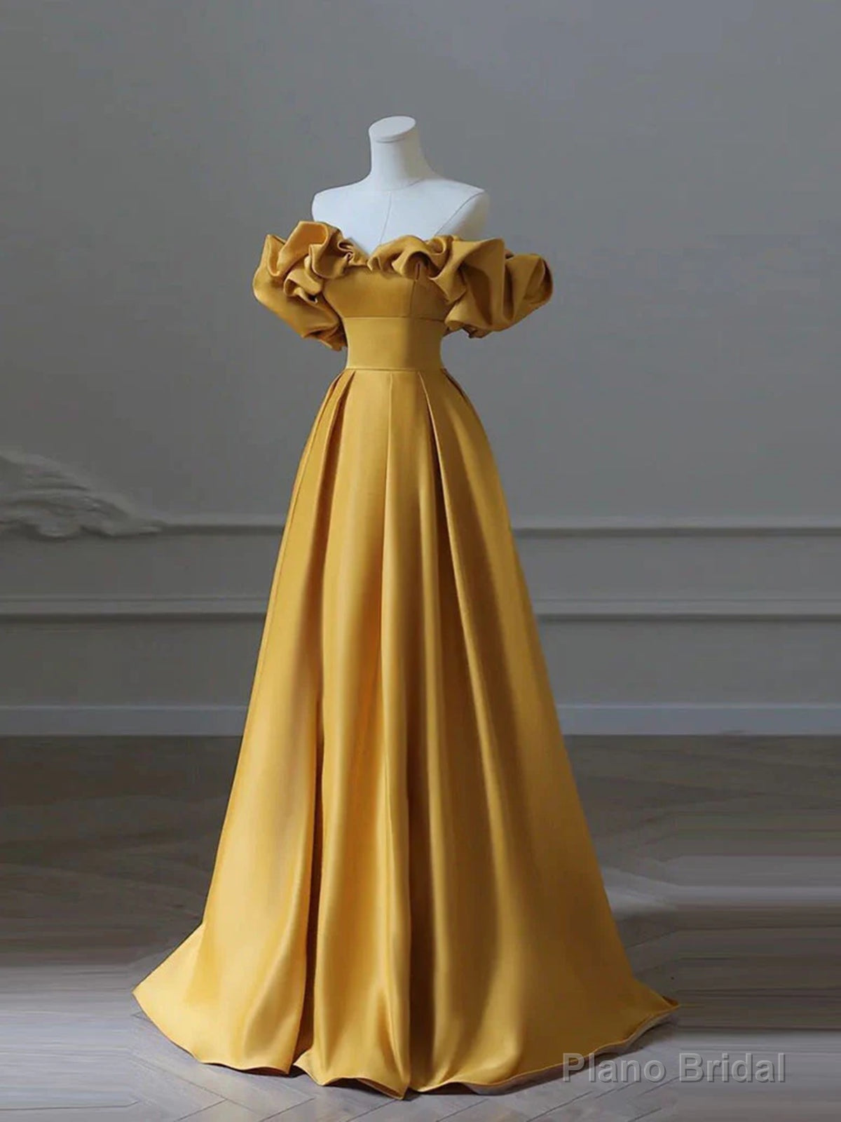 Off the Shoulder Yellow Long Prom Dresses, Yellow Off Shoulder Long Formal Evening Dresses Main image