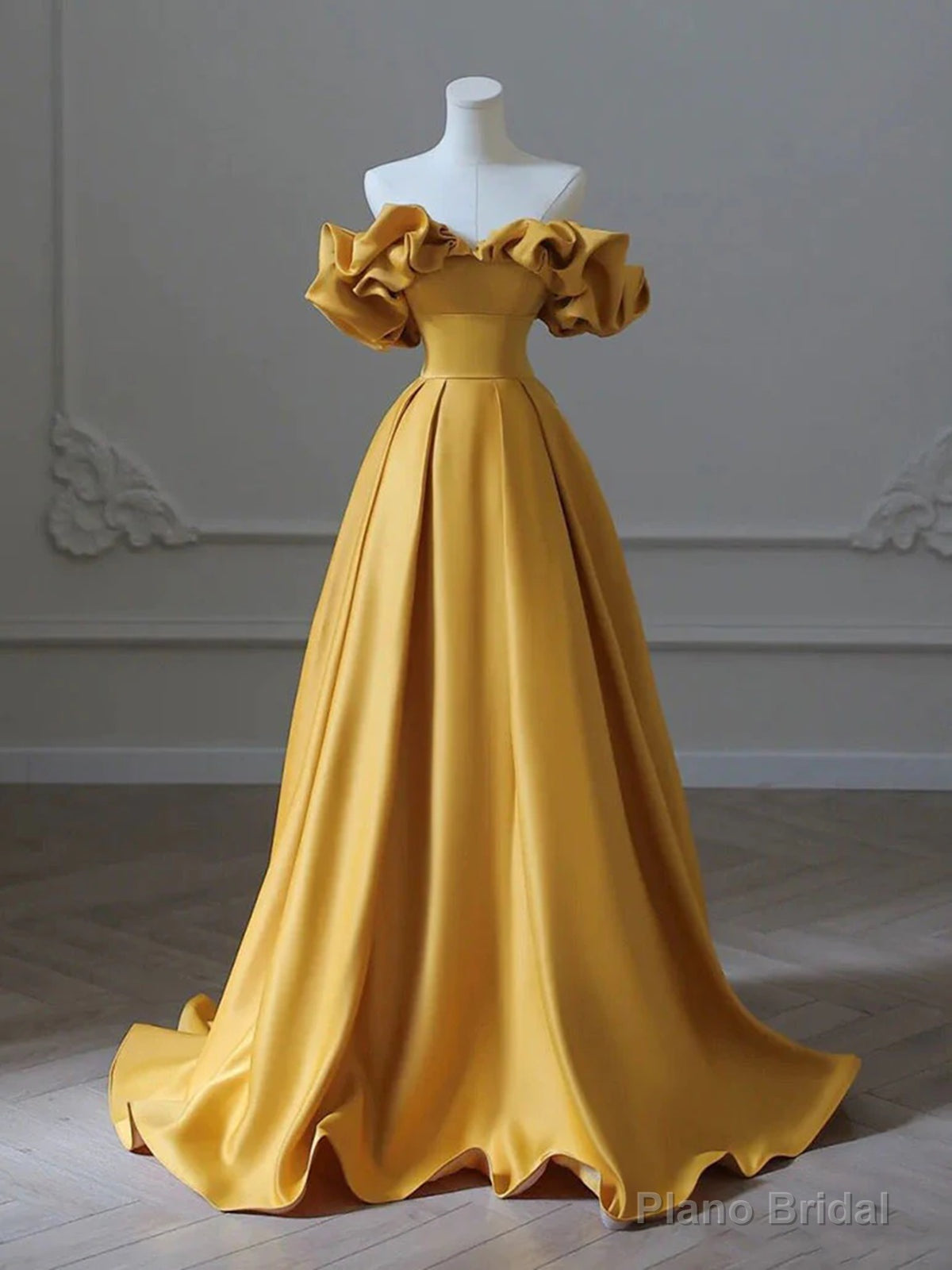 Off the Shoulder Yellow Long Prom Dresses, Yellow Off Shoulder Long Formal Evening Dresses Secondary image