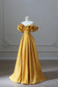 Off the Shoulder Yellow Satin Long Formal Prom Dresses, Off Shoulder Yellow Long Formal Evening Dresses
