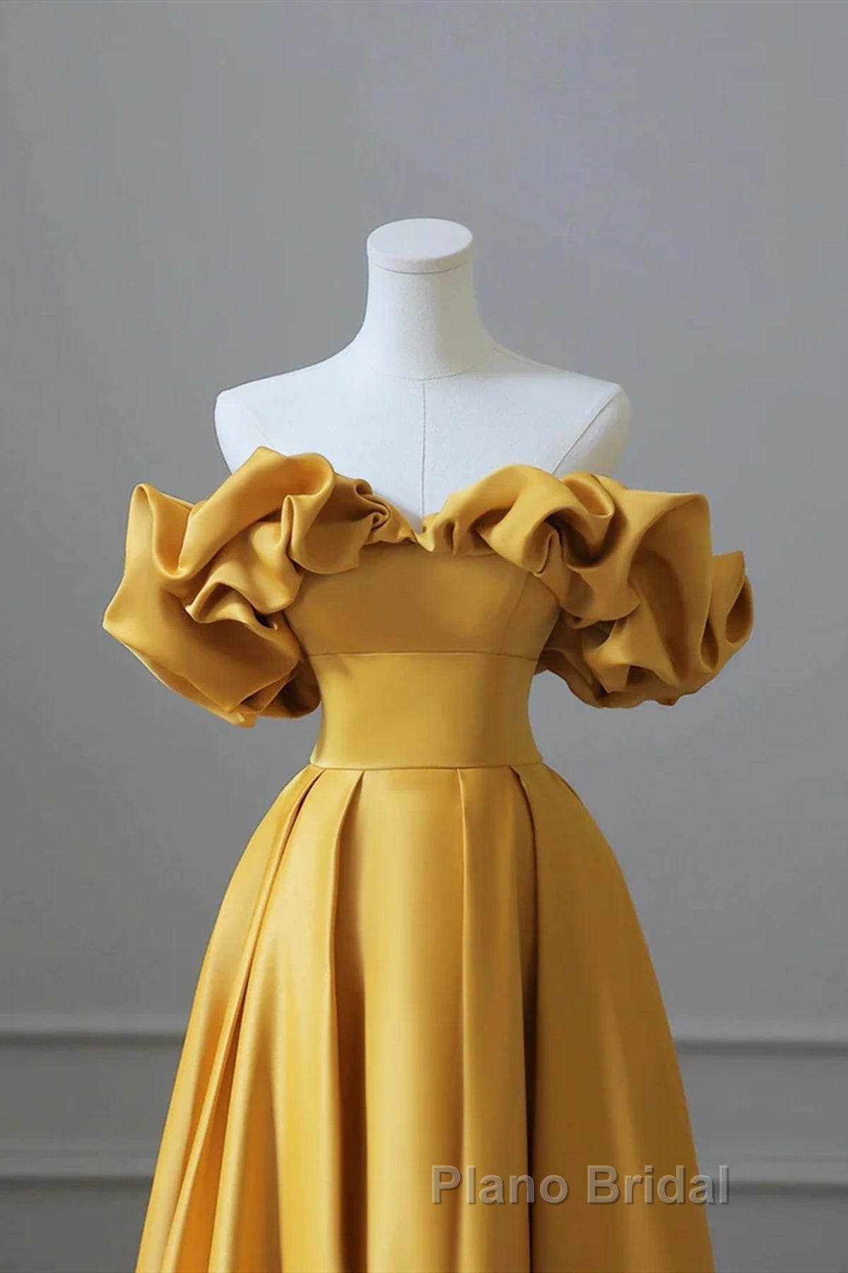 Off the Shoulder Yellow Satin Long Formal Prom Dresses, Off Shoulder Yellow Long Formal Evening Dresses Secondary image