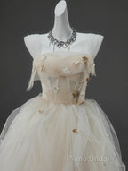 Off-White A-Line Straps Tulle Long Formal Prom Dresses Simple Applique Wedding Dresses