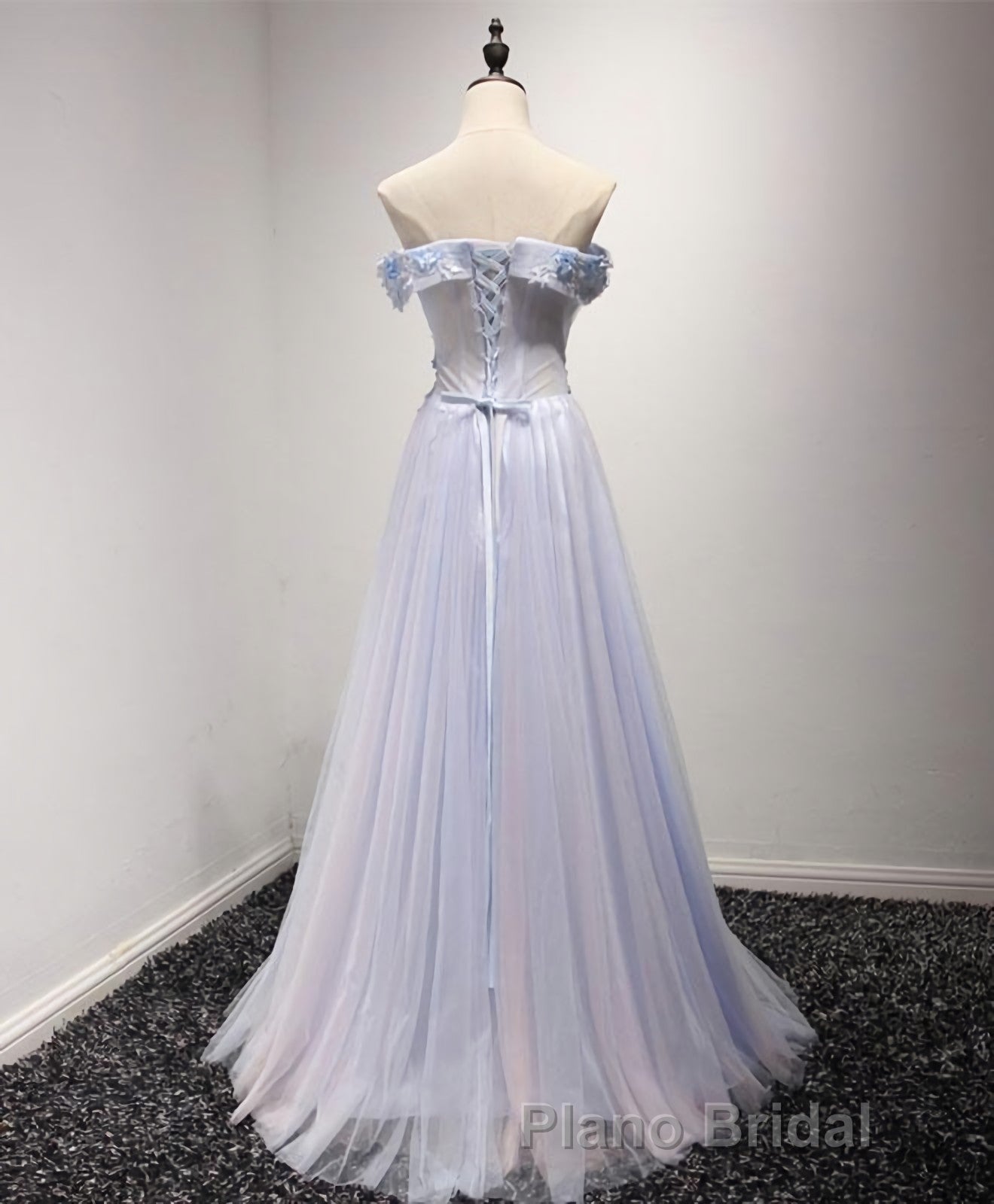 Light Blue Tulle Lace Long Formal Prom Dresses, Lace Evening Dresses
