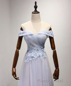 Light Blue Tulle Lace Long Formal Prom Dresses, Lace Evening Dresses