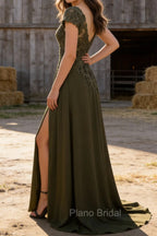 Olive A Line Satin Prom Dress with Slit