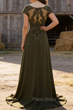 Olive A Line Satin Prom Dress with Slit