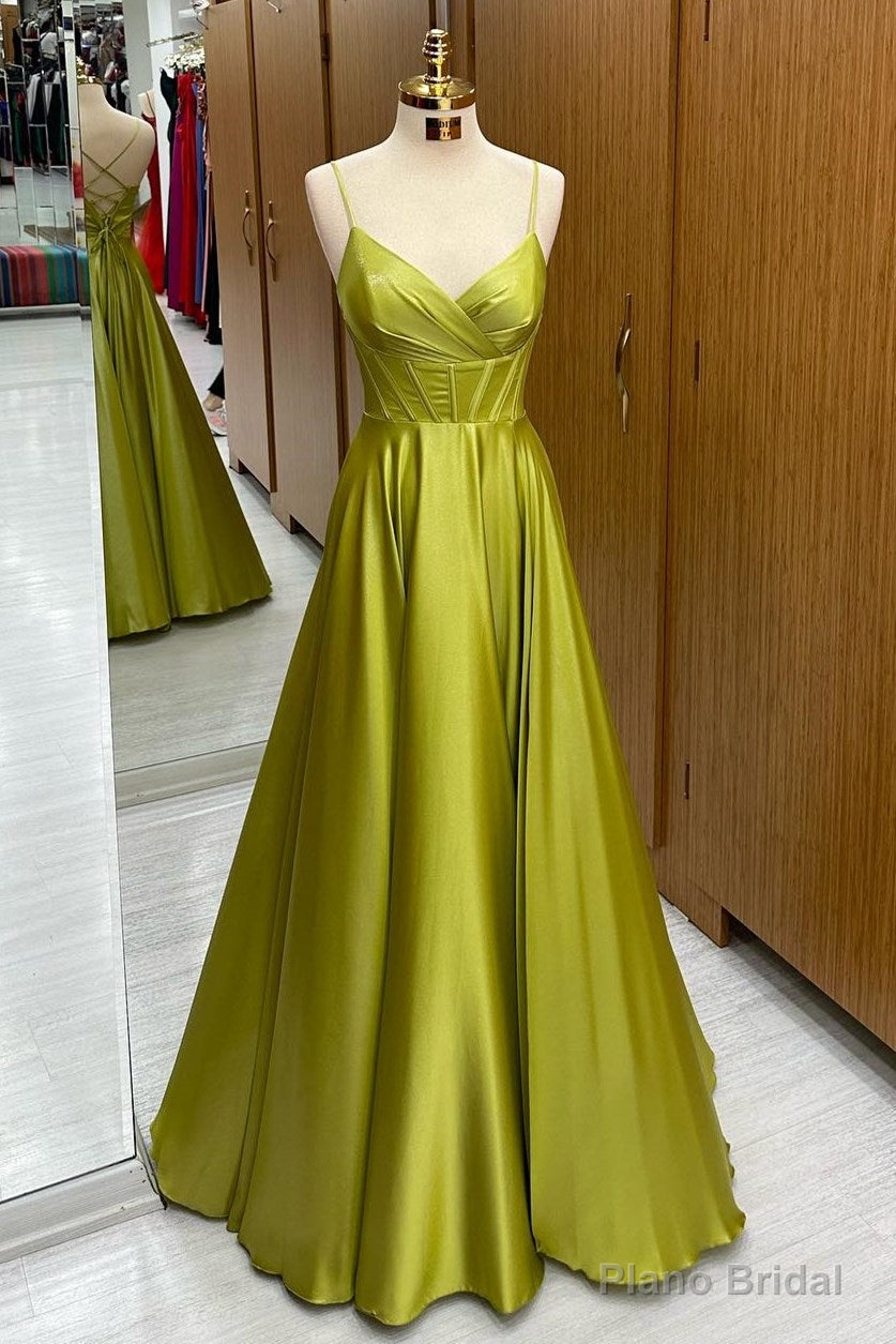 Olive Green Corset Lace-Up A-Line Long Formal Dress Main image
