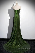 Olive Green Trumpet Mermaid Sequin Formal Prom Dresses