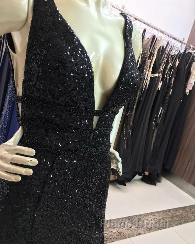 Ombre Mermaid V-Neck Court Train Formal Prom Sequins Dresses