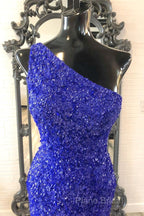 One Shouder Royal Blue Formal Prom Dresses Long Sequin Formal Dresses
