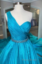One Shoulder A Line Formal Prom Dresses with Beading Waist