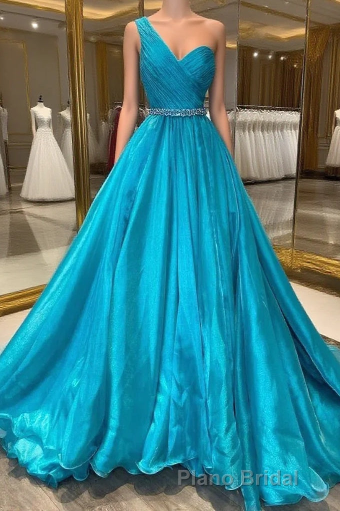 One Shoulder A Line Formal Prom Dresses with Beading Waist