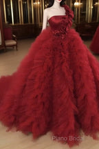 One Shoulder Ball Gown Ruffles Dresses