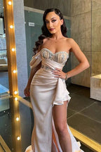 One Shoulder Beadings Formal Prom Dresses Mermaid Side Slit Birthday Outfits