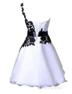 One Shoulder Black Lace Cute Short Homecoming/Formal Prom Dresses