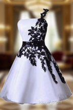 One Shoulder Black Lace Cute Short Homecoming/Formal Prom Dresses