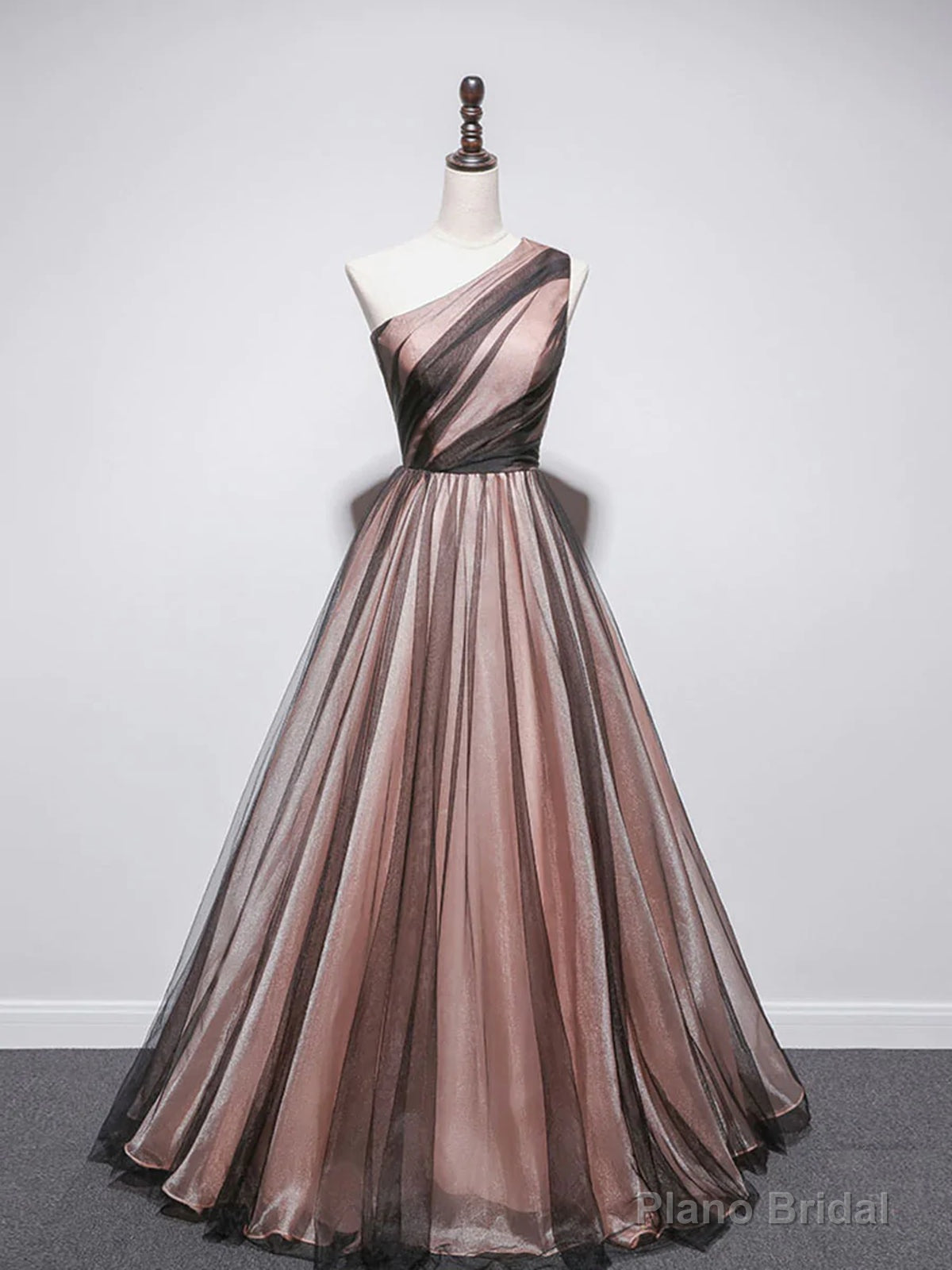 One Shoulder Brown Tulle Prom Dresses, Brown Tulle Formal Evening Dresses